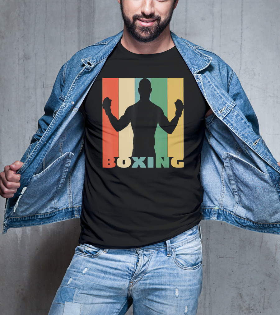 Boxing Silhouette Vintage Stripes For Boxer T-Shirt