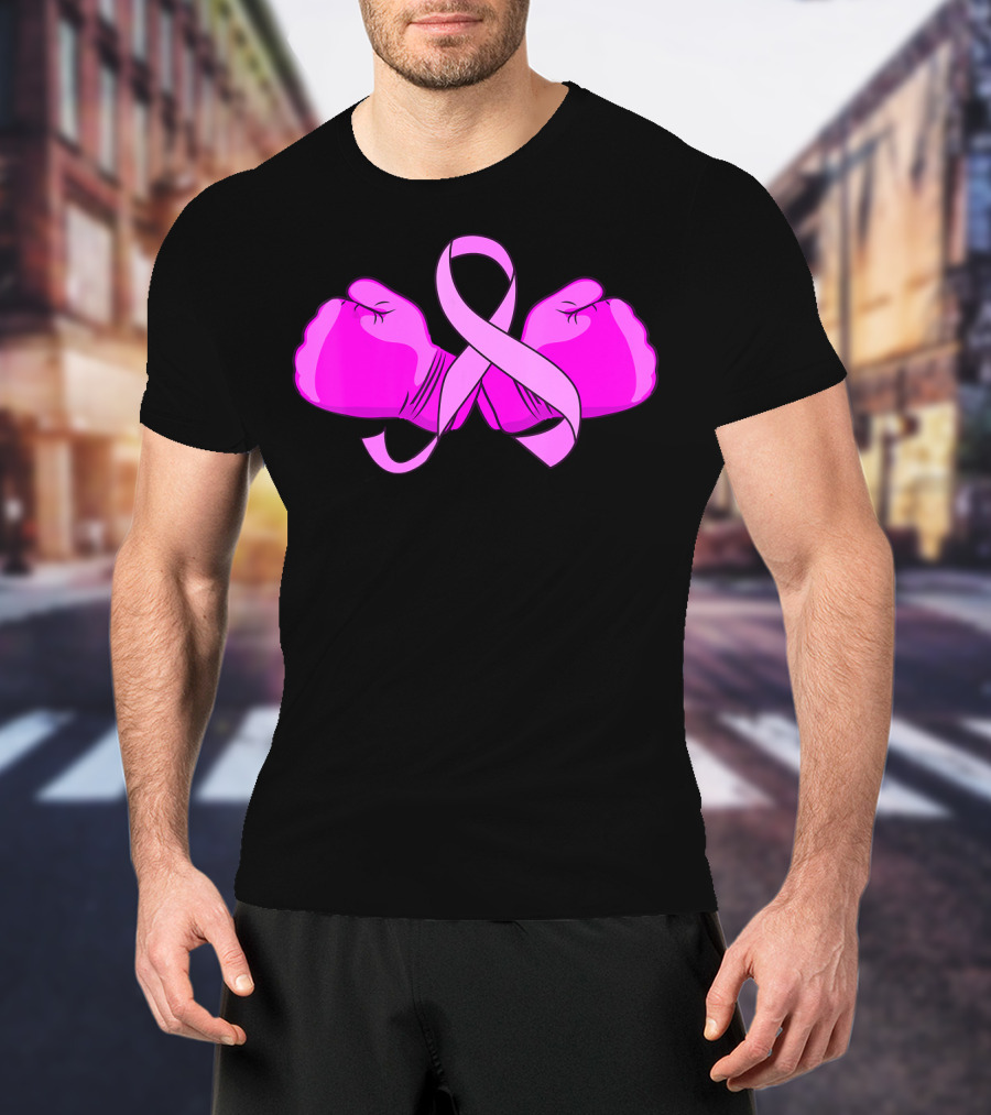 Breast Cancer Awareness Pink Ribbon Boxing Glove Fighter T-Shirt
