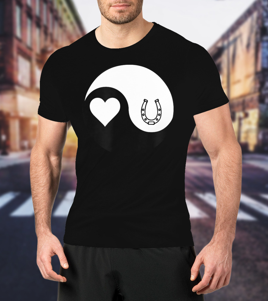 Yin Yang Heart Horseshoe Buddhism Equestrian Rider Equine T-Shirt