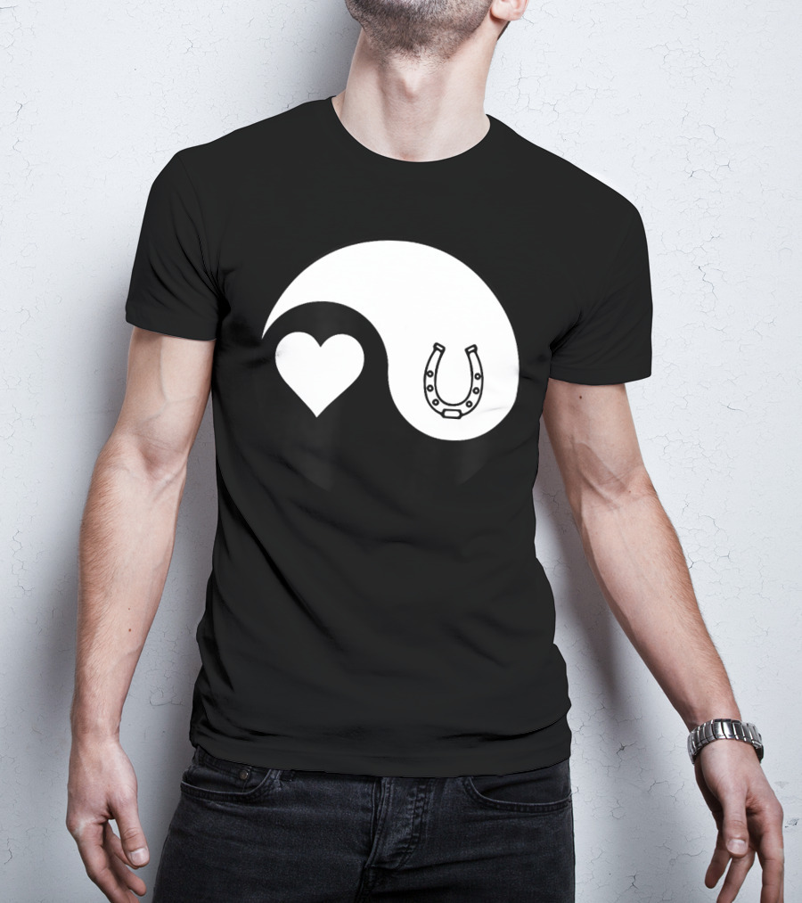 Yin Yang Heart Horseshoe Buddhism Equestrian Rider Equine T-Shirt