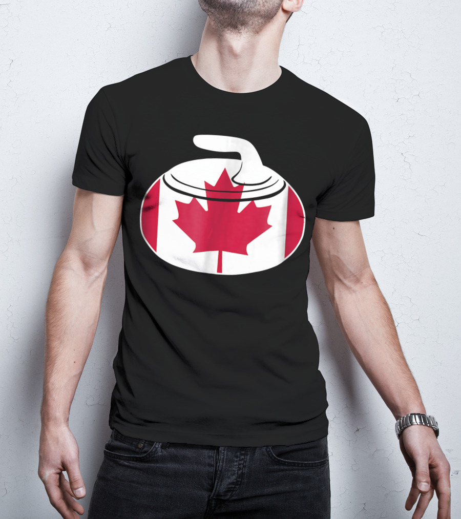 Canadian Curling Rock With Canada Flag Maple Leaf T-Shirt