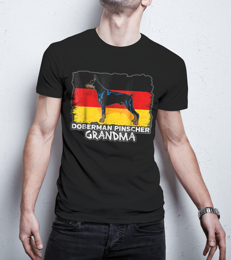 Doberman Pinscher Grandma With German Flag Background T-Shirt