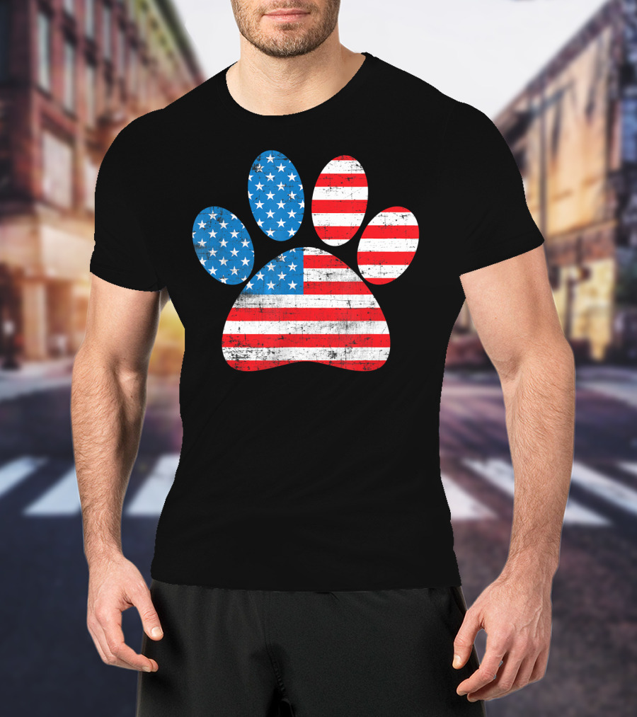 Patriot Day American Flag Dog Paw Prints T-Shirt