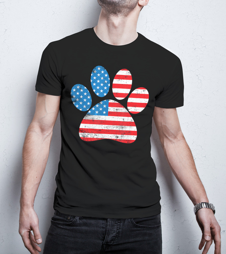 Patriot Day American Flag Dog Paw Prints T-Shirt