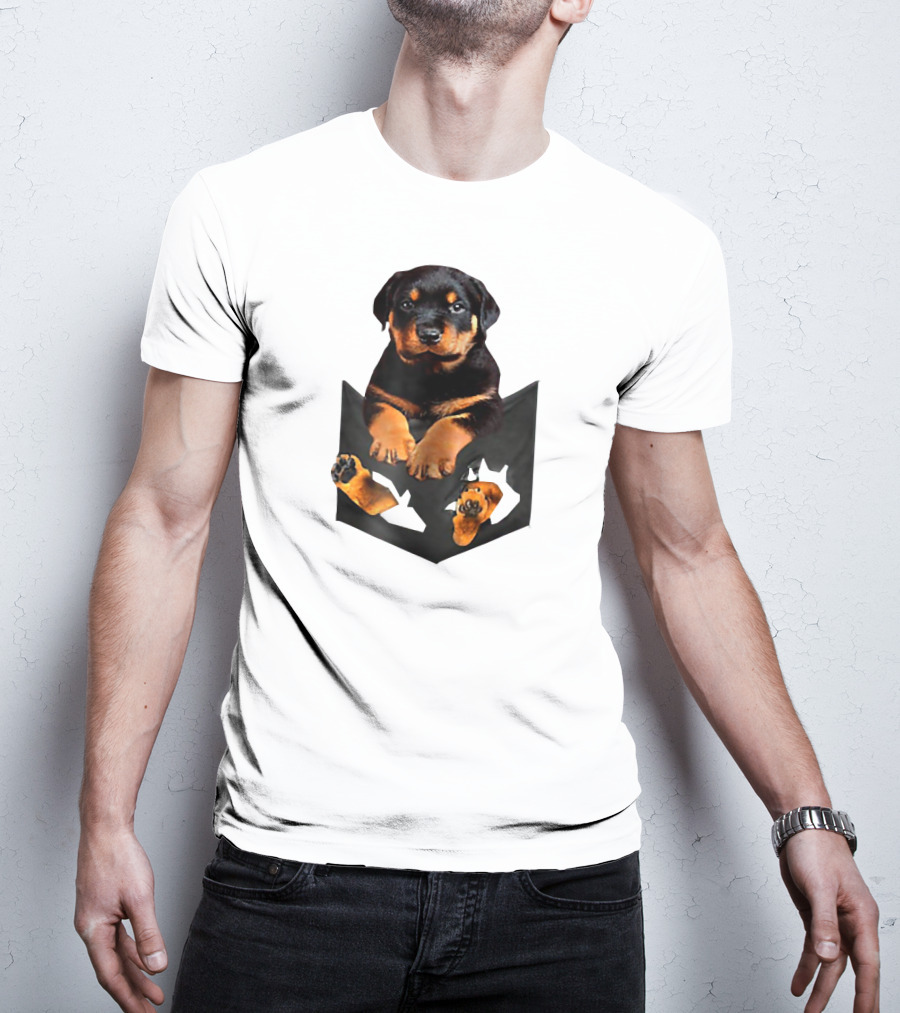 Rottweiler Puppy In Pocket T-Shirt