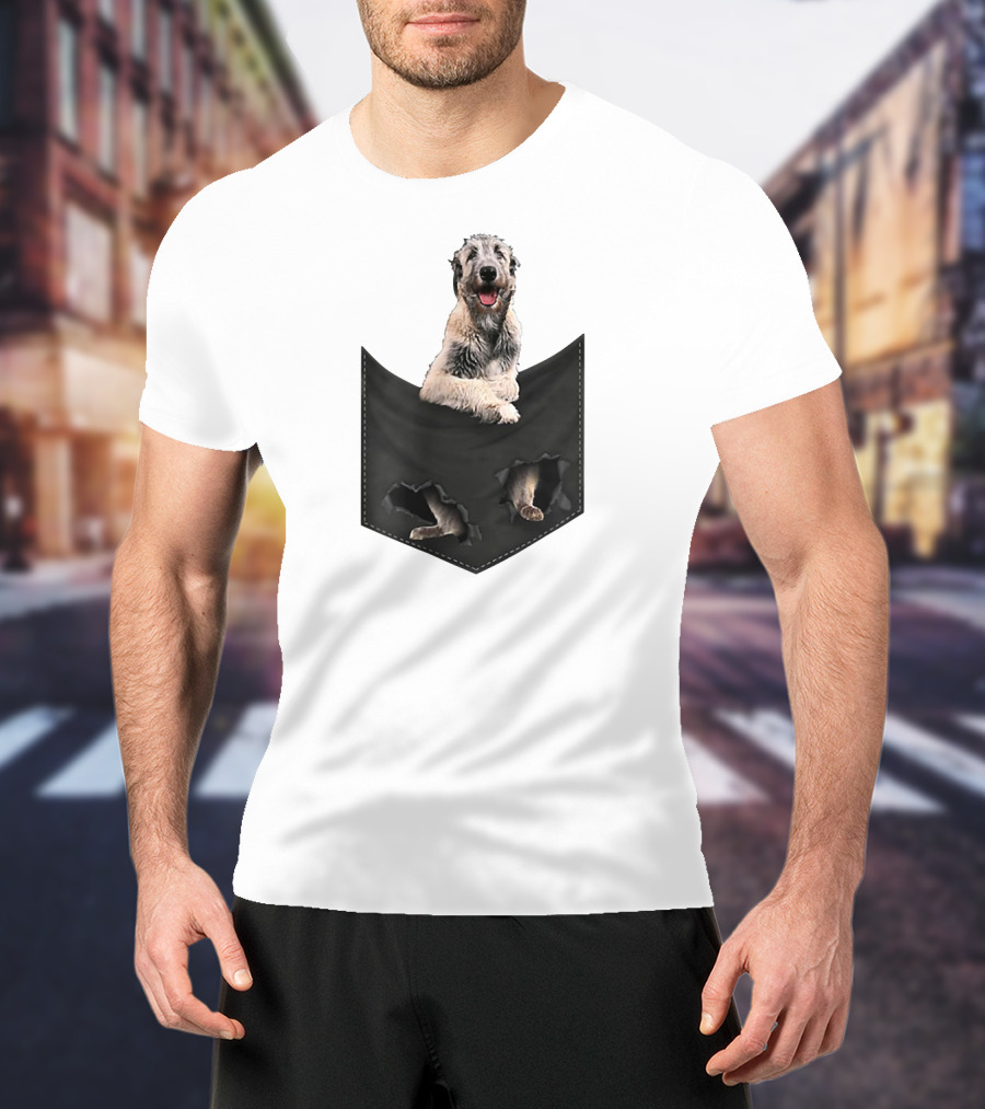 Irish Wolfhound Dog Poking Out Of Pocket With Paws T-Shirt