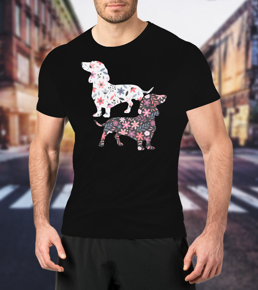 Dog Owner Idea Dogs Pet Animals Dachshund Floral T-Shirt