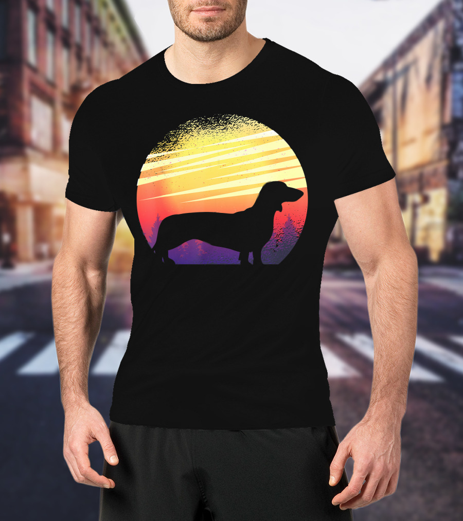 Dog Sunset Dachshund Silhouette Pet Animal T-Shirt