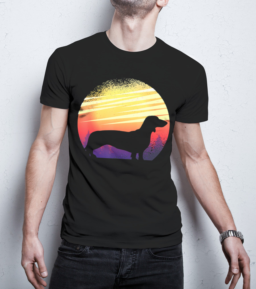 Dog Sunset Dachshund Silhouette Pet Animal T-Shirt