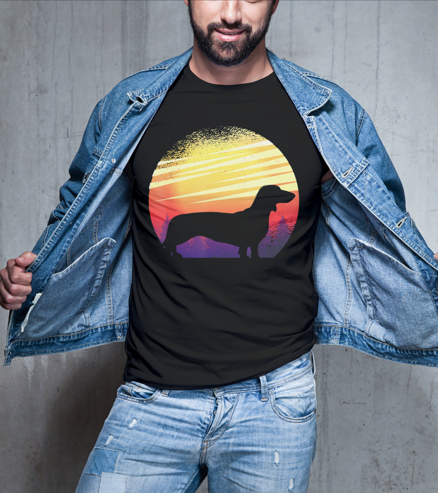 Dog Sunset Dachshund Silhouette Pet Animal T-Shirt