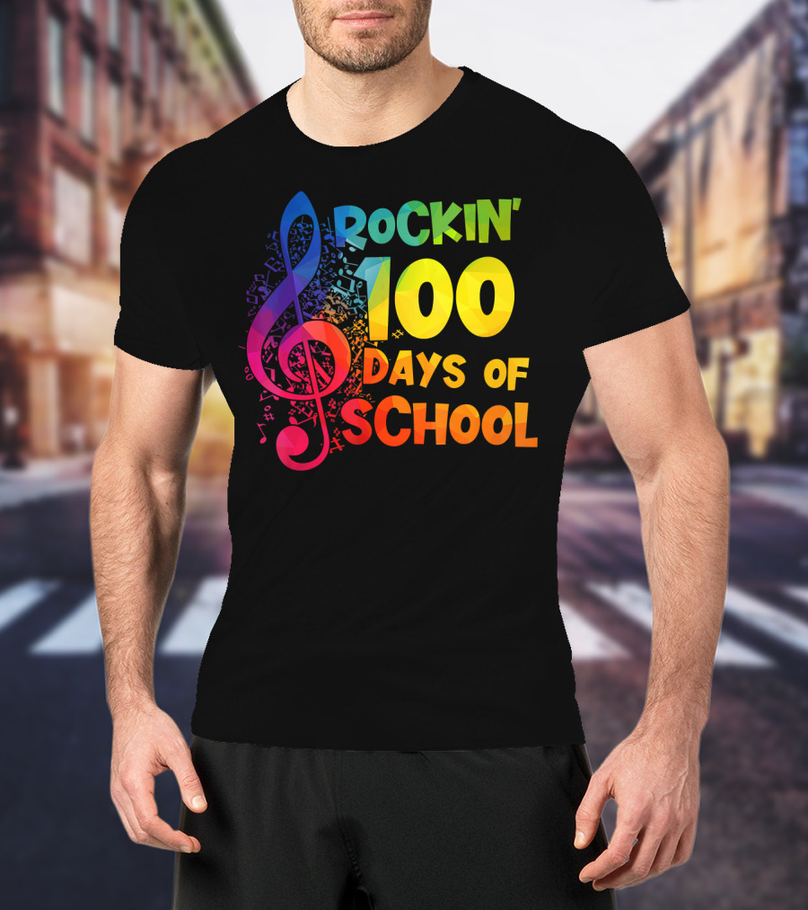 Rockin' 100 Days Of School Music Notes Treble Clef T-Shirt