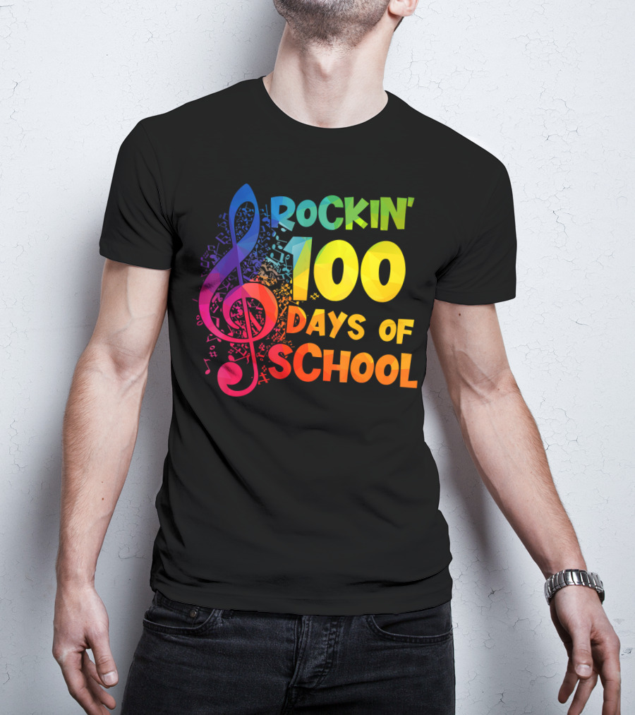 Rockin' 100 Days Of School Music Notes Treble Clef T-Shirt