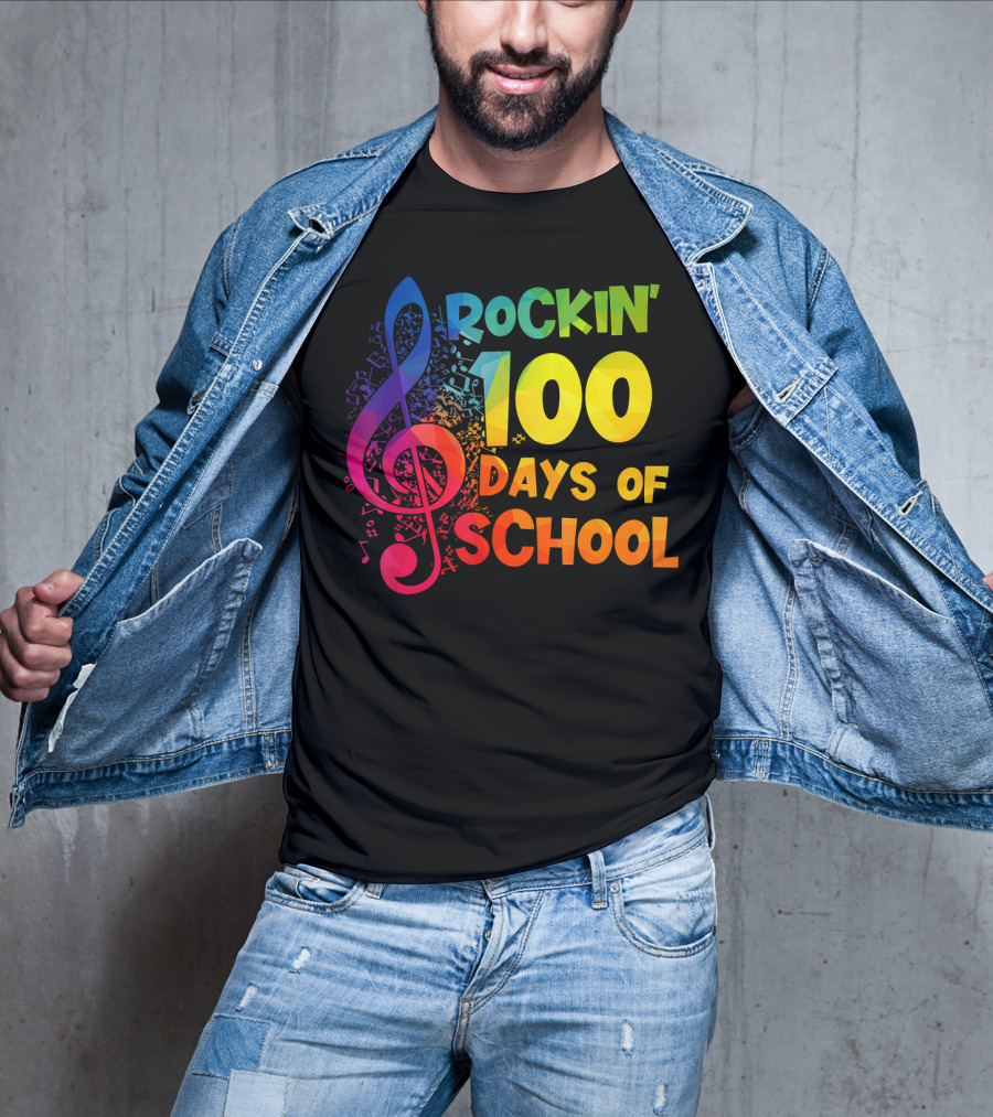 Rockin' 100 Days Of School Music Notes Treble Clef T-Shirt