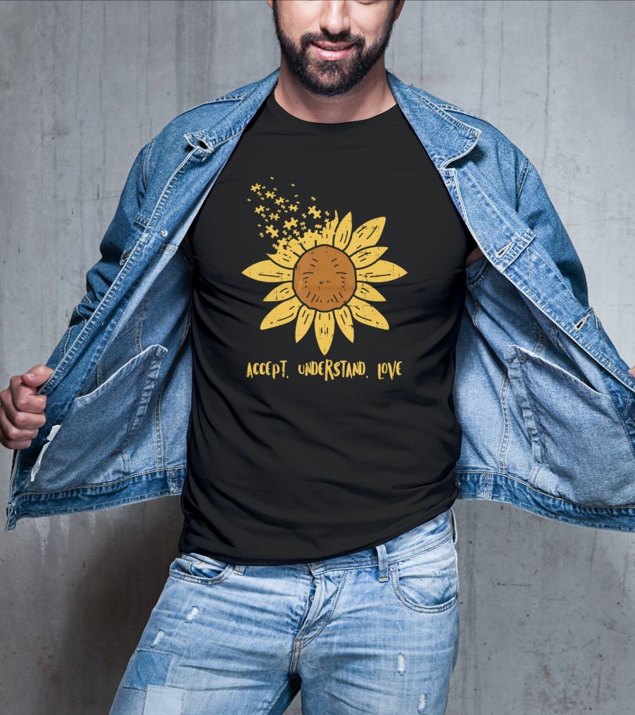 Accept Understand Love Sunflower With Blooming Petals And Falling Seeds T-Shirt