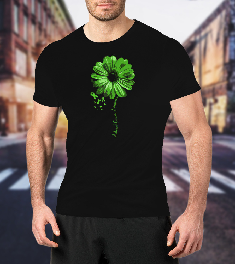 Adrenal Cancer Awareness Green Flower Ribbon T-Shirt