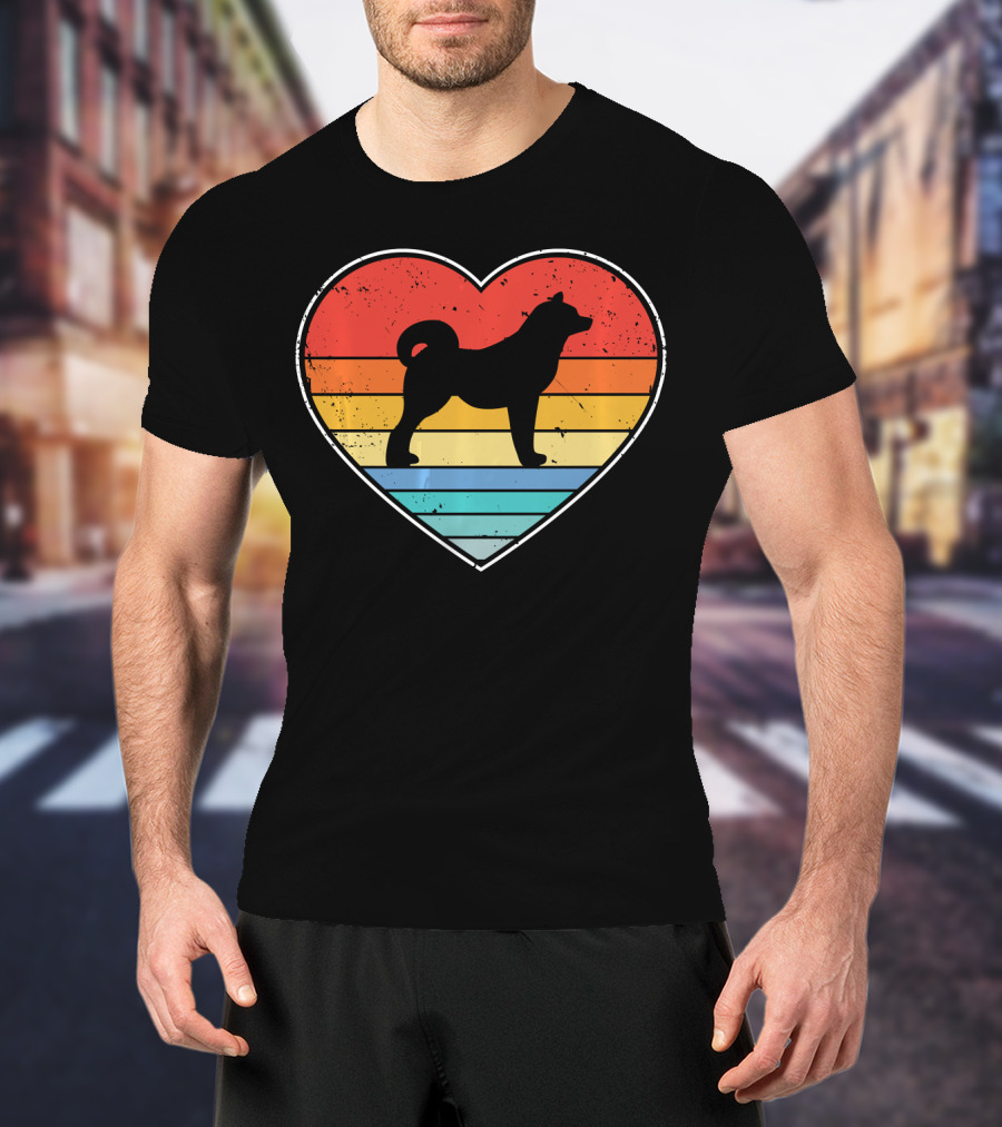 Akita Inu Dog Heart Retro Vintage Stripes T-Shirt