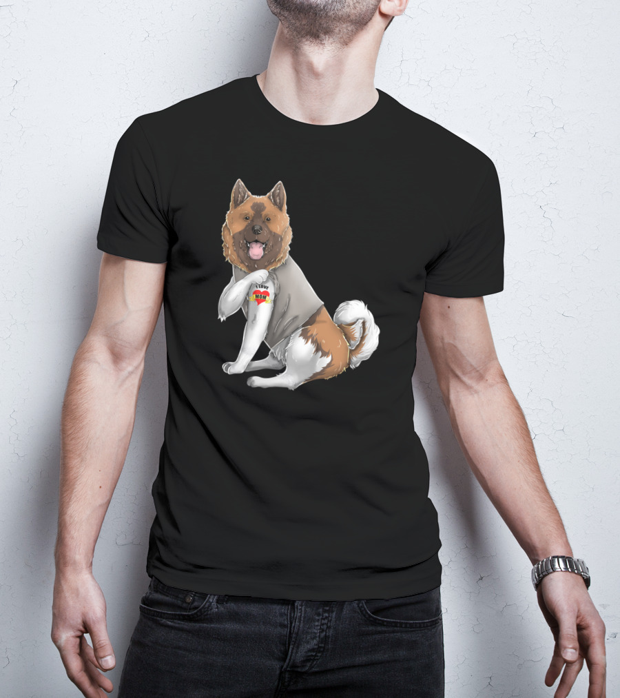 American Akita I Love Mom Tattoo Heart T-Shirt