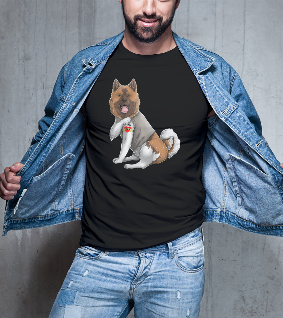 American Akita I Love Mom Tattoo Heart T-Shirt