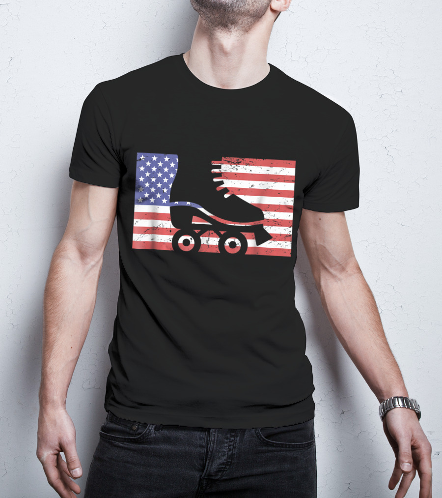 American Flag With Roller Skate T-Shirt