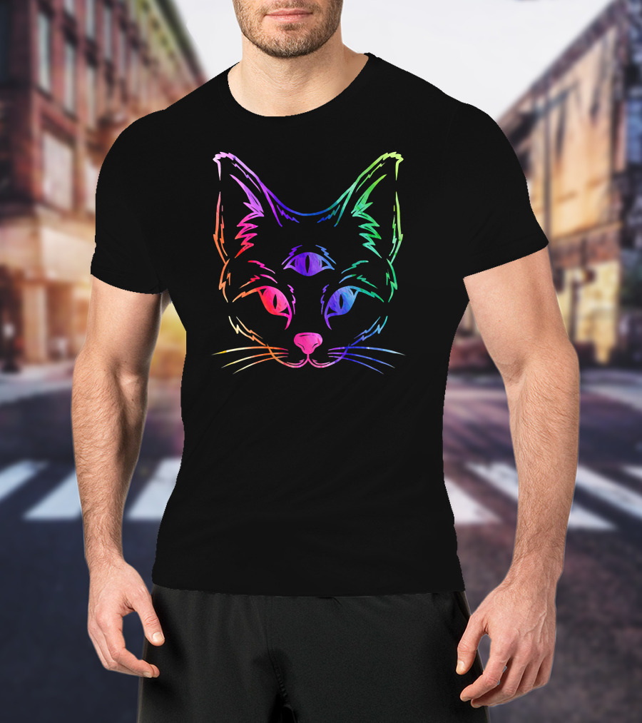 Awakened Cat Third Eye Rainbow Psychedelic Aesthetic T-Shirt