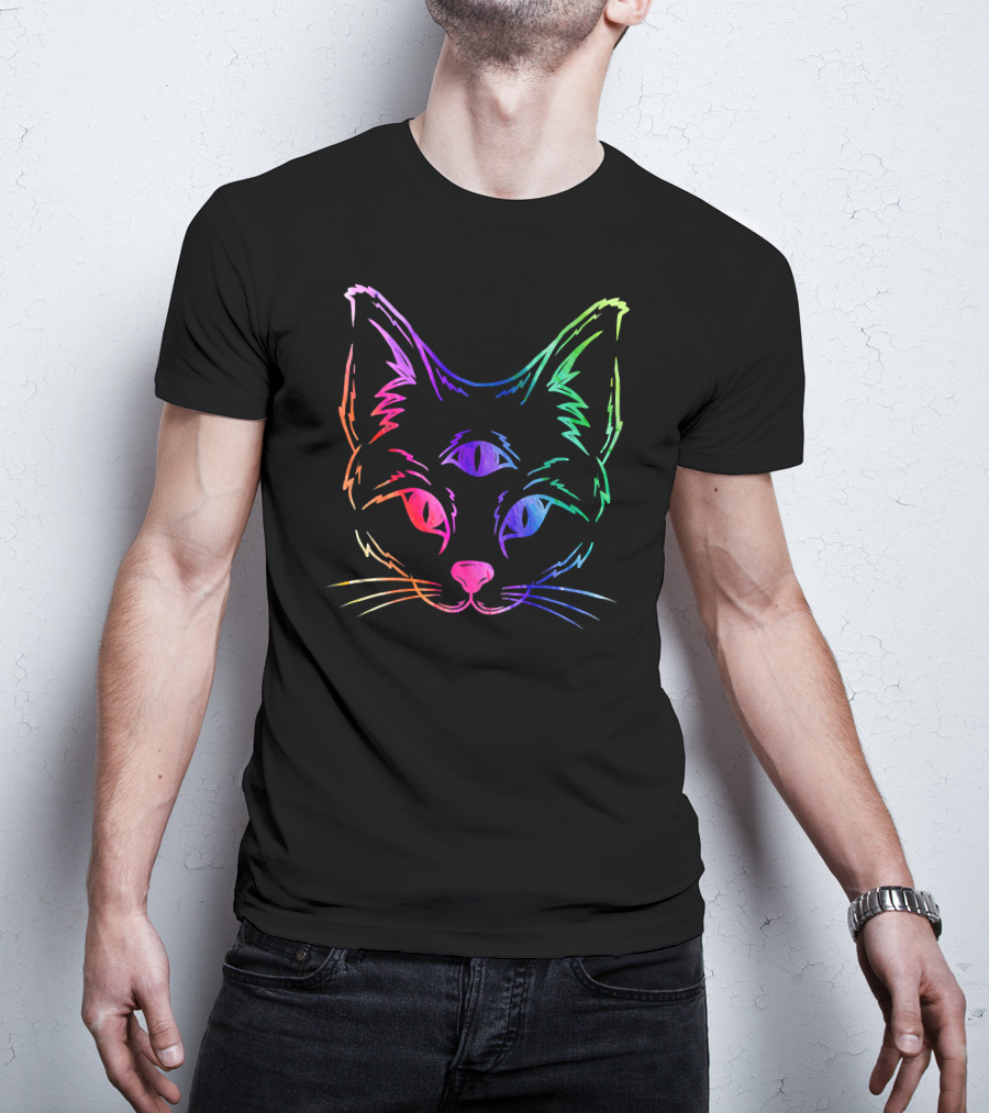 Awakened Cat Third Eye Rainbow Psychedelic Aesthetic T-Shirt