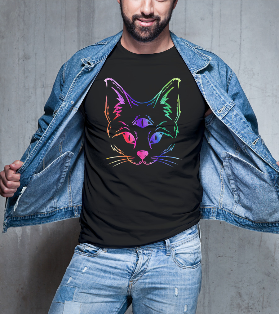 Awakened Cat Third Eye Rainbow Psychedelic Aesthetic T-Shirt