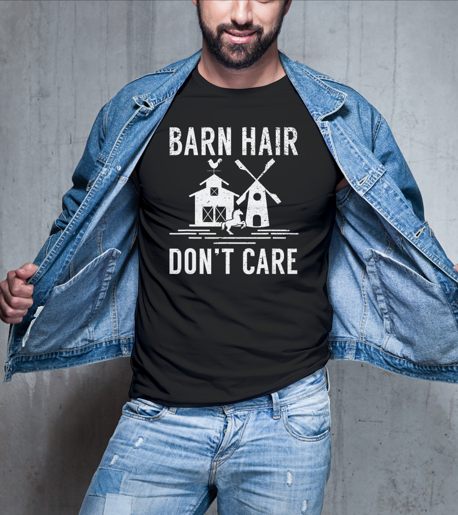Barn Hair Don't Care Windmill Barn Rooster Horse Farm T-Shirt