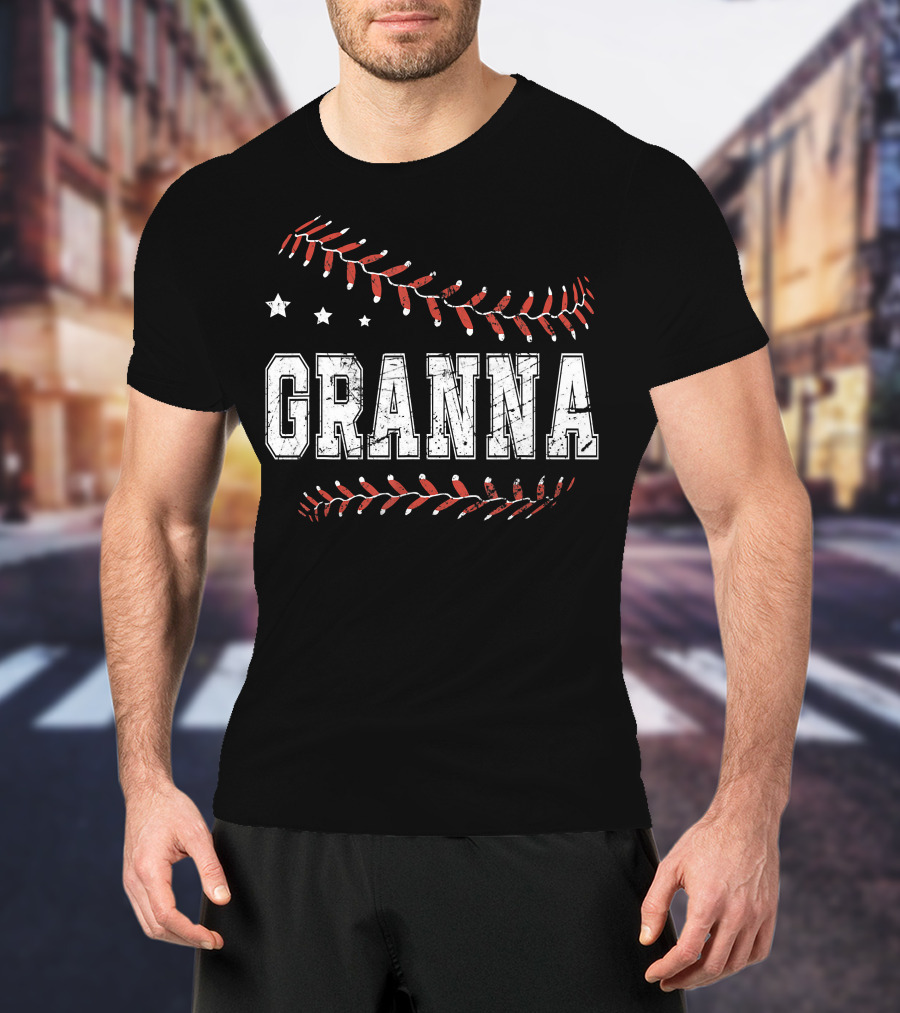 Granna Love Baseball Stars Decor Stitching T-Shirt