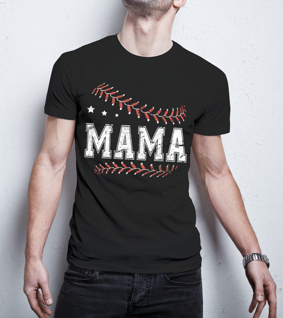 Mama Love Baseball Softball Stars Stitches T-Shirt