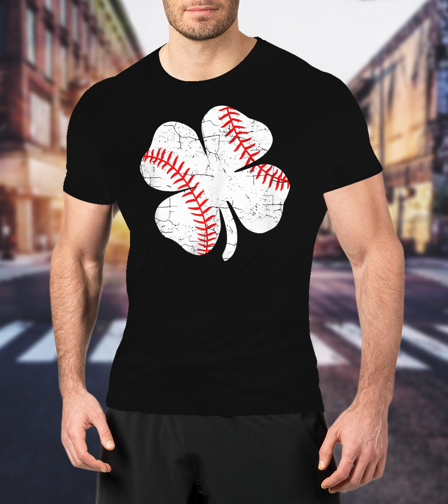 Baseball Patricks Day Boys Me Shamrock Stitch T-Shirt