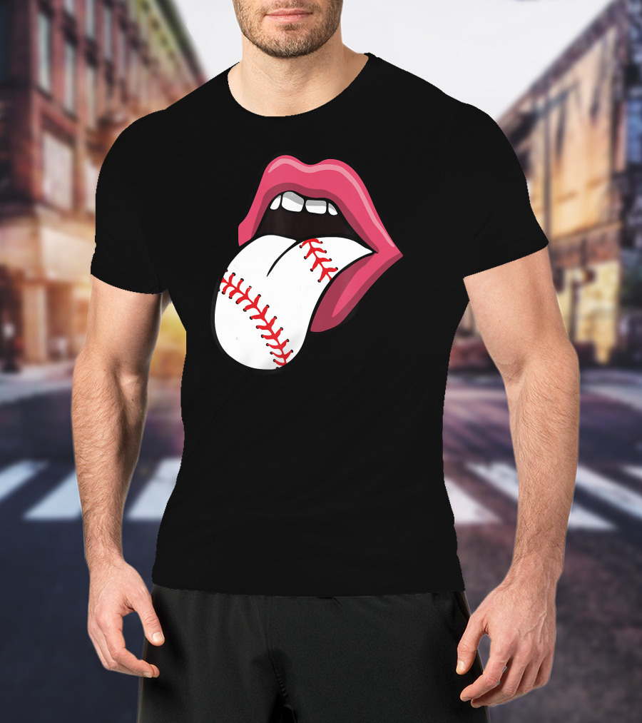 Red Lips Baseball Tongue Kiss T-Shirt