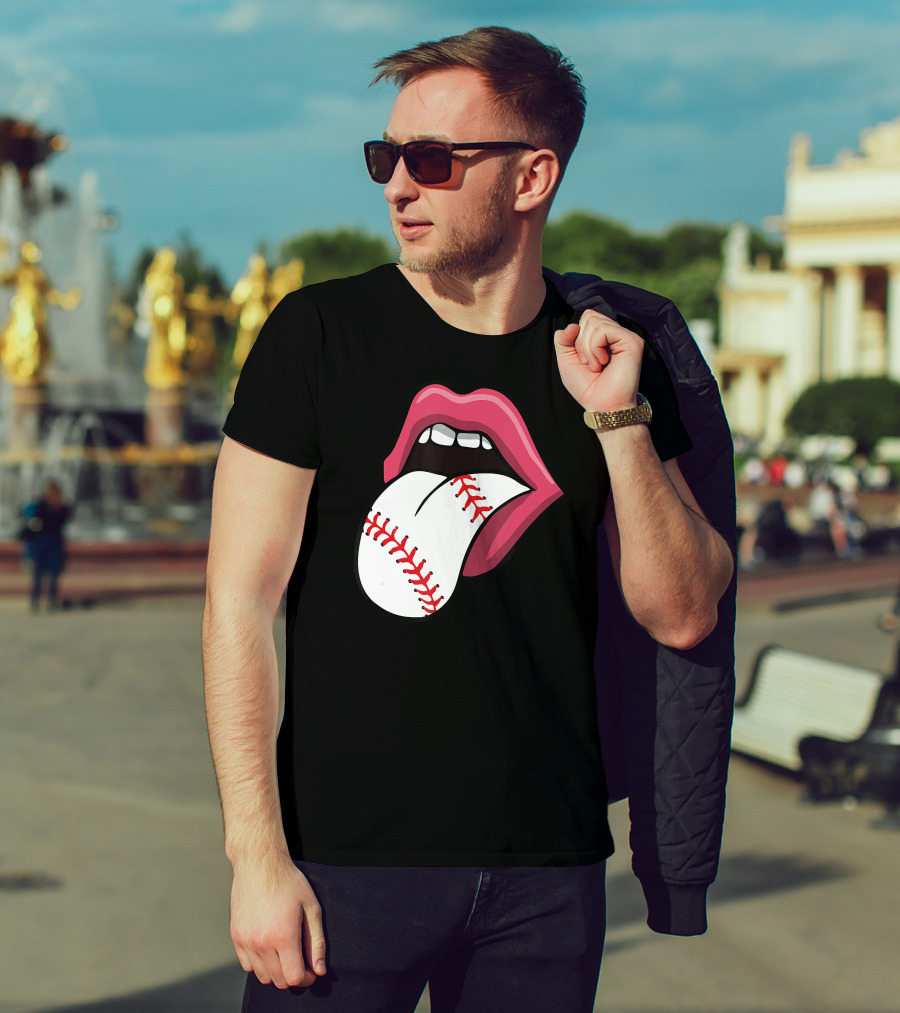 Red Lips Baseball Tongue Kiss T-Shirt