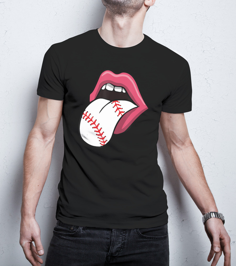 Red Lips Baseball Tongue Kiss T-Shirt