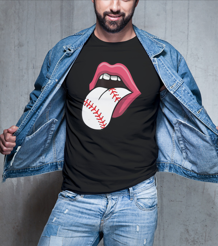 Red Lips Baseball Tongue Kiss T-Shirt