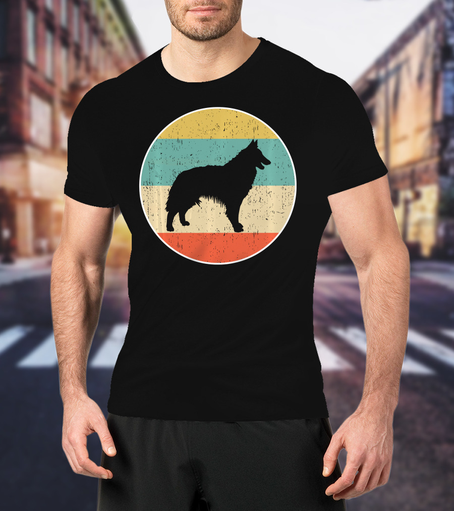 Belgian Tervuren Dog Vintage Silhouette Retro Stripes T-Shirt