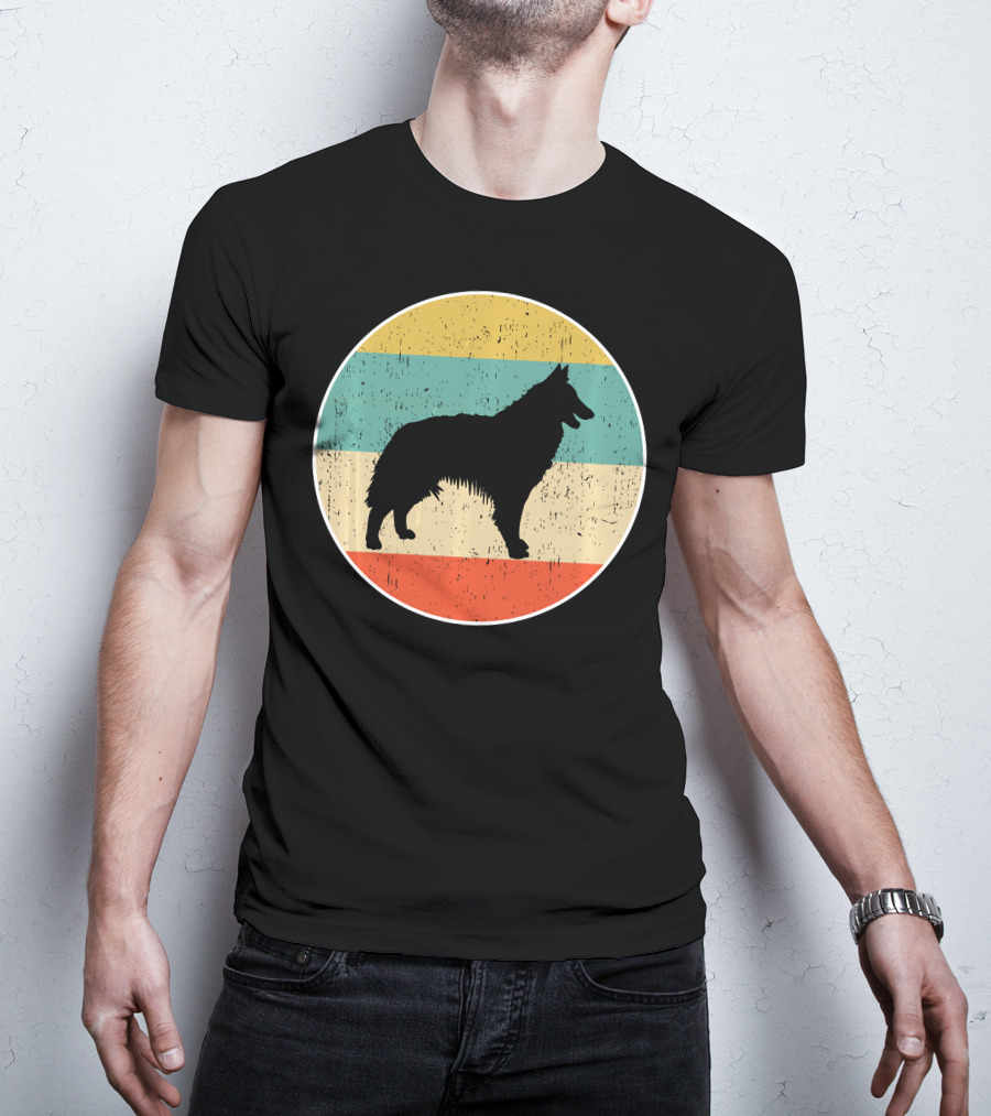 Belgian Tervuren Dog Vintage Silhouette Retro Stripes T-Shirt