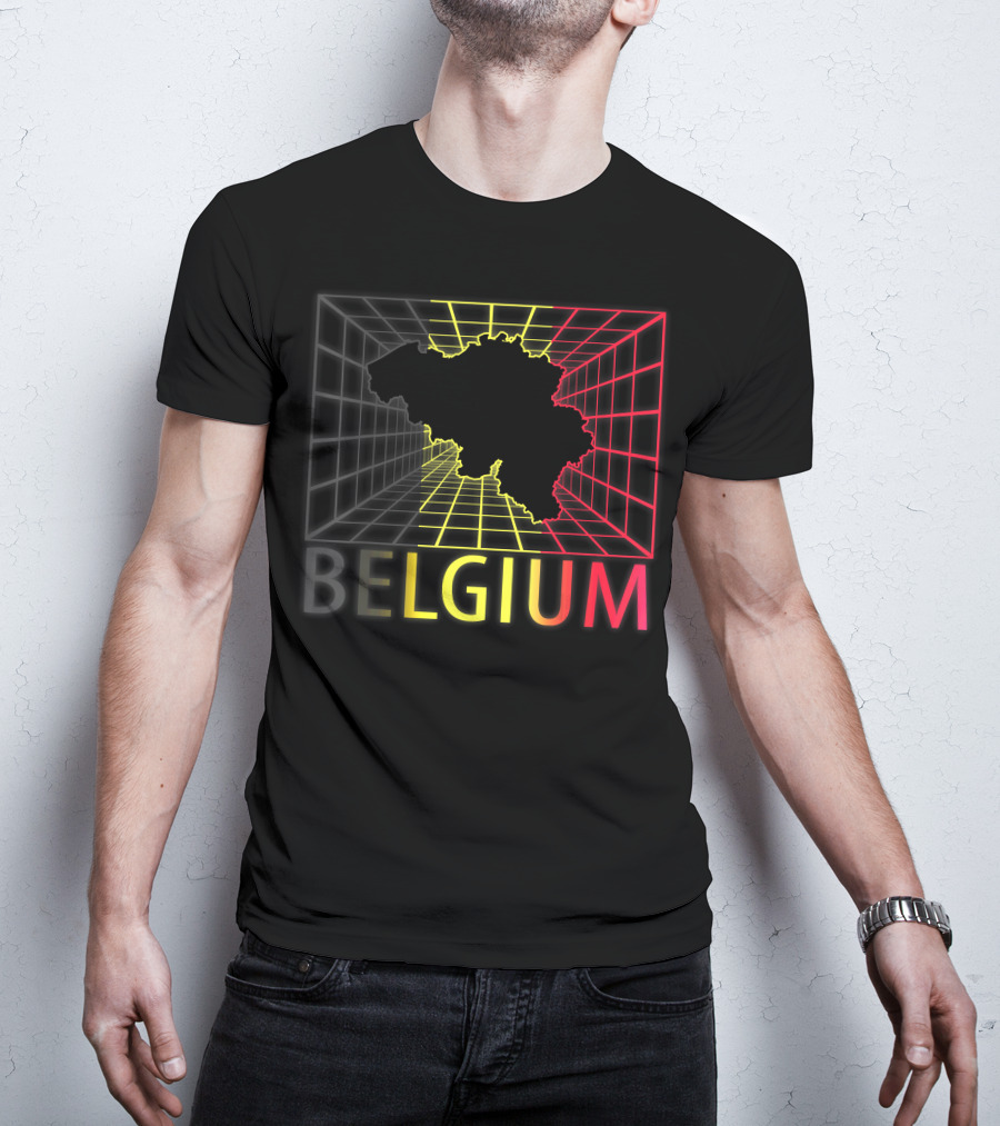 Belgium Map Neon Grid T-Shirt