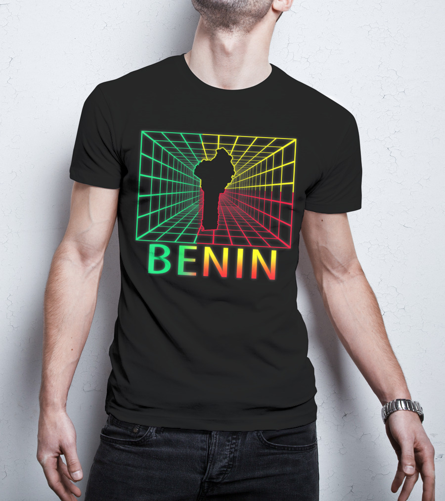 Benin Map Beninese Neon Grid T-Shirt