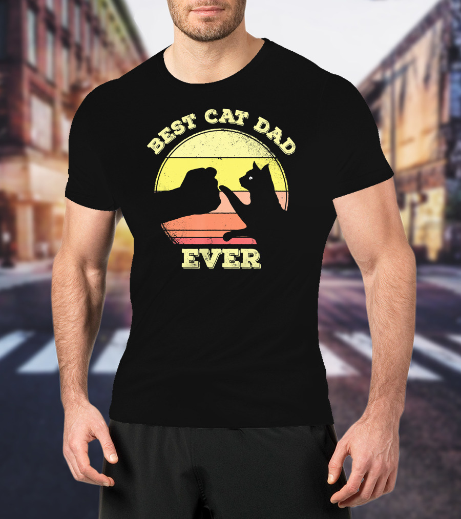 Best Cat Dad Ever Funny Cat Lover Sunset Fist Bump T-Shirt