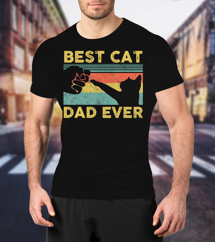 Best Cat Dad Ever Fist Bump Vintage Style Cat Daddy T-Shirt