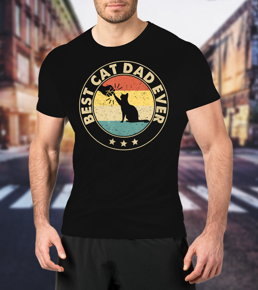 Best Cat Dad Ever Retro Cat Lovers Fist Bump Vintage Stripes T-Shirt
