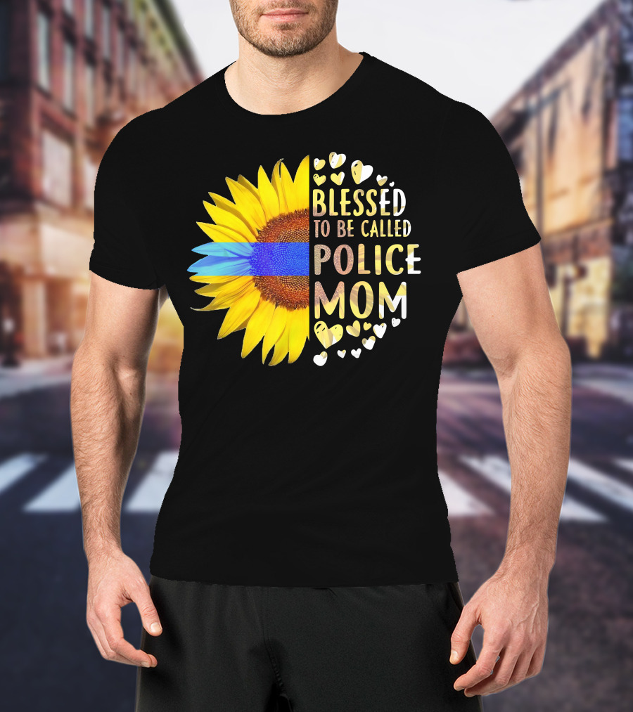 Blessed To Be Called Police Mom Sunflower Heart Elements T-Shirt