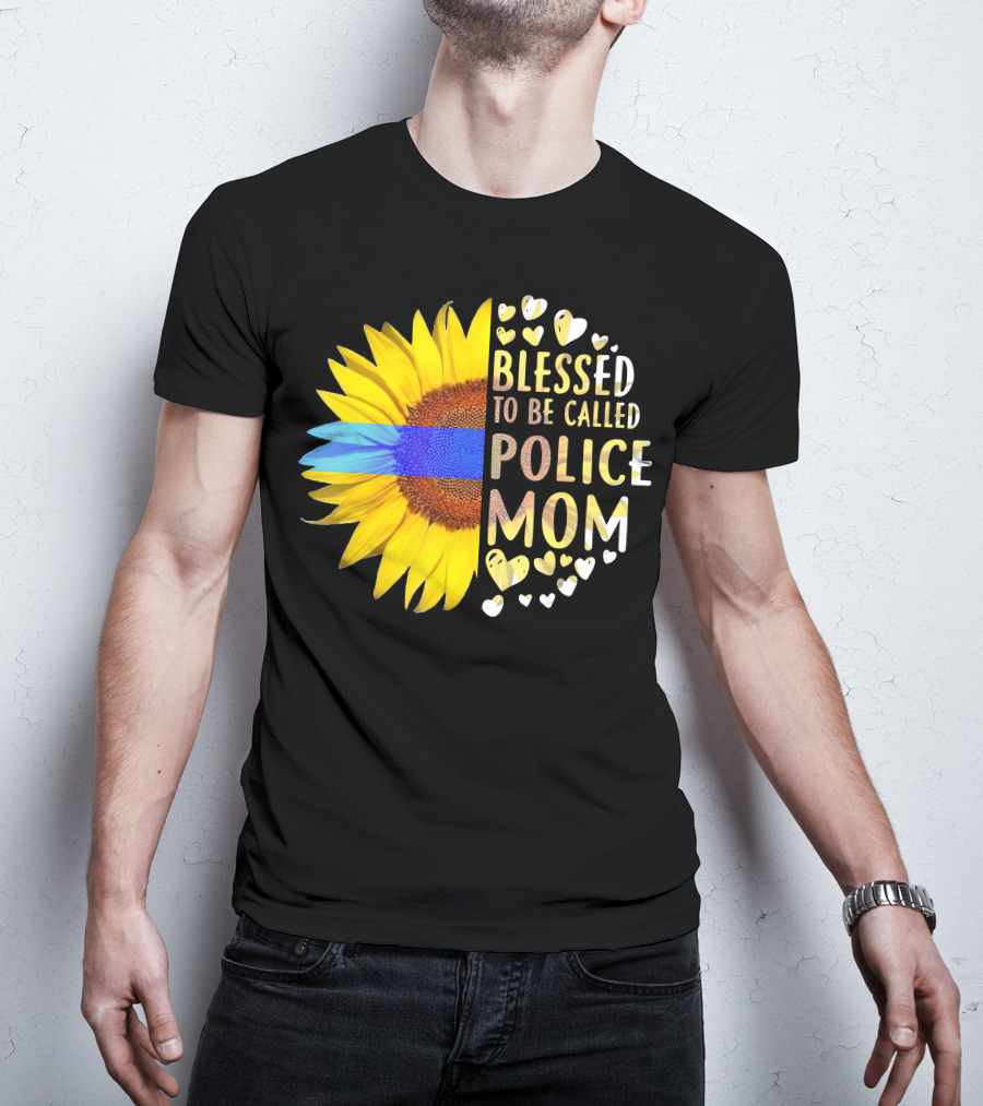 Blessed To Be Called Police Mom Sunflower Heart Elements T-Shirt