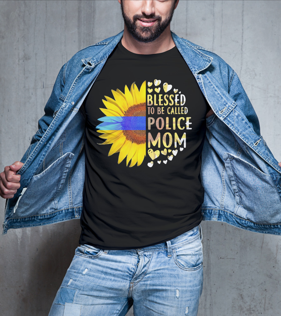 Blessed To Be Called Police Mom Sunflower Heart Elements T-Shirt