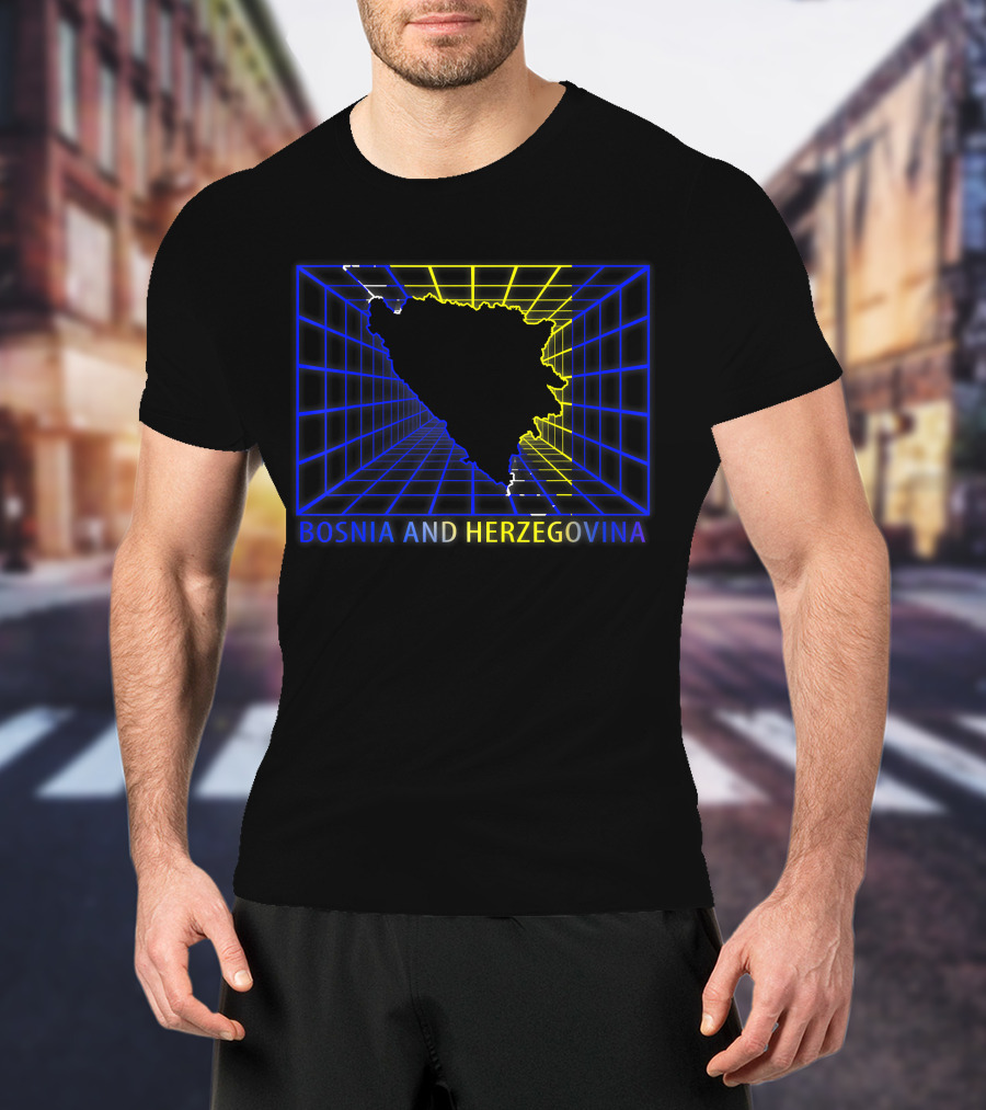 Bosnia And Herzegovina Map Bosnian Neon Grid T-Shirt