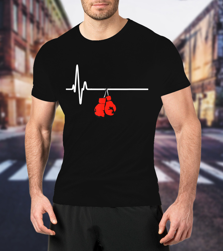 Boxing Gloves Heartbeat MMA Red Glove Pulse Line T-Shirt