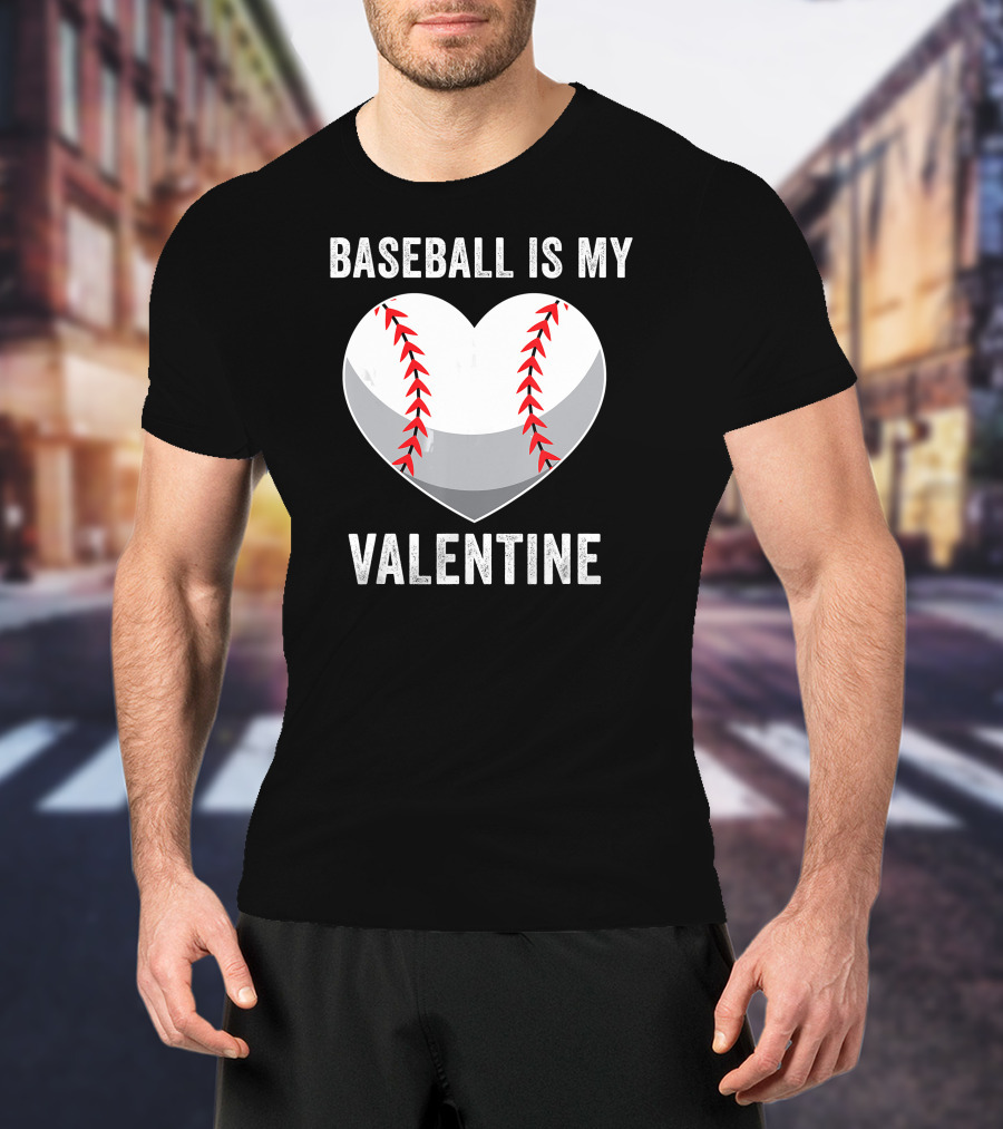 Baseball Is My Valentine Heart Boys Valentine's Day Baseball Player T-Shirt