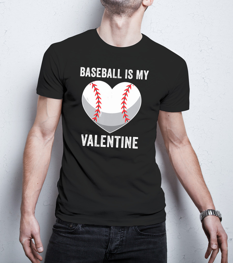 Baseball Is My Valentine Heart Boys Valentine's Day Baseball Player T-Shirt