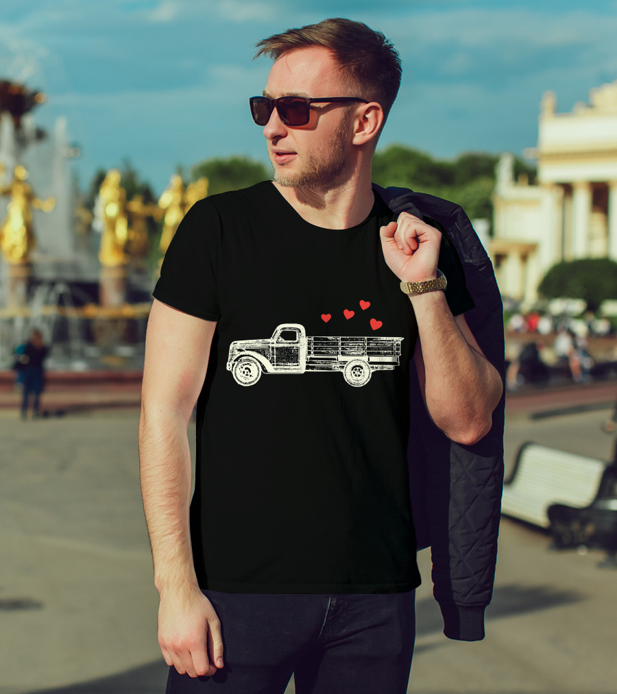 Boys Vintage Truck Hearts Cute Valentine T-Shirt