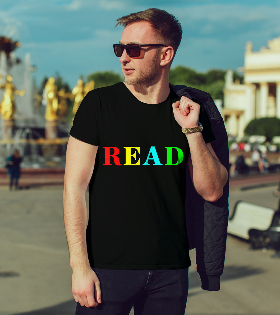 READ In Color Bold Letters Teacher Reading Book T-Shirt